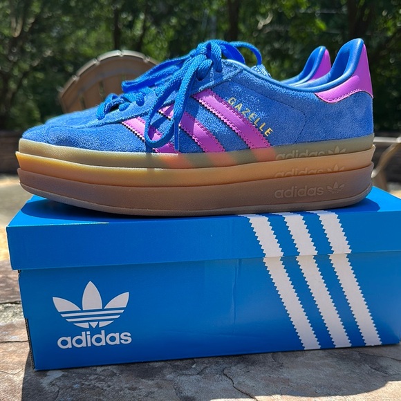 Adidas Women's Gazelle Bold Blue and Purple Platform Sneakers - Picture 2 of 6